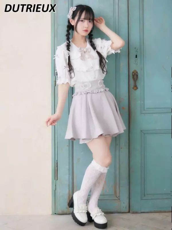 여성용 귀여운 인형 칼라 블라우스, 귀여운 셔츠, 편안한 일본 스타일, 2024 여름 여성 상의, 패션 캐주얼, 신상