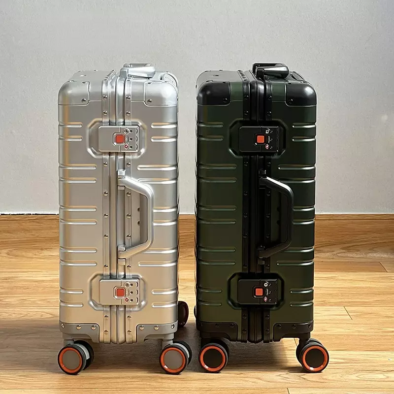 กระเป๋าเดินทางแบบล้อลากสำหรับผู้ชาย kopor perjalanan กระเป๋าเดินทางแบบลากธุรกิจของผู้ชายทำจากอะลูมิเนียม-แมกนีเซียมอัลลอยทั้งหมด