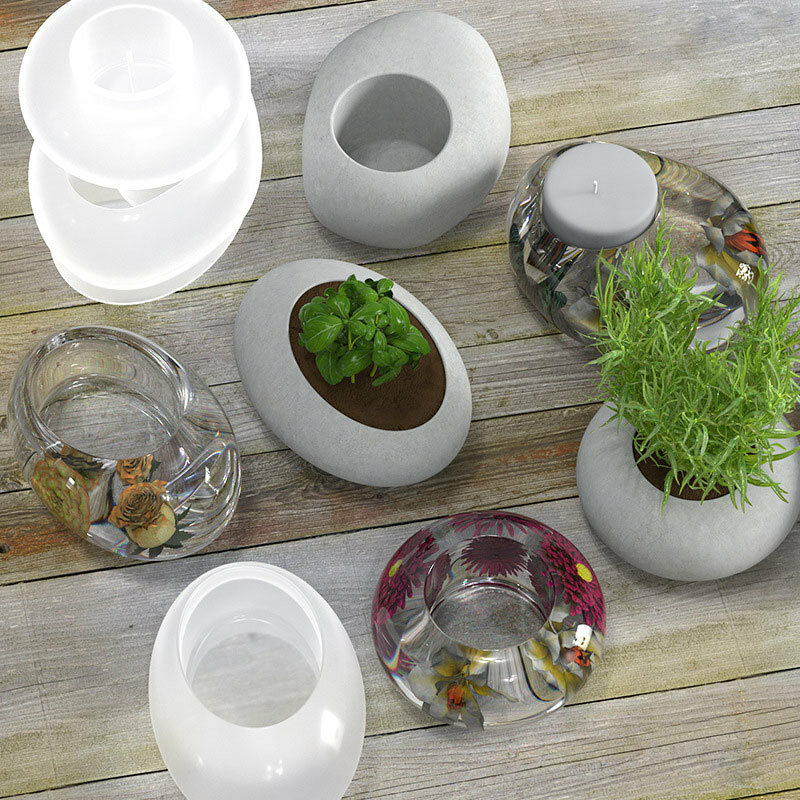 Molde de silicona de resina epoxi para decoración del hogar, soporte de vela redondo ovalado, soporte de lámpara, adorno 3D, flor en maceta