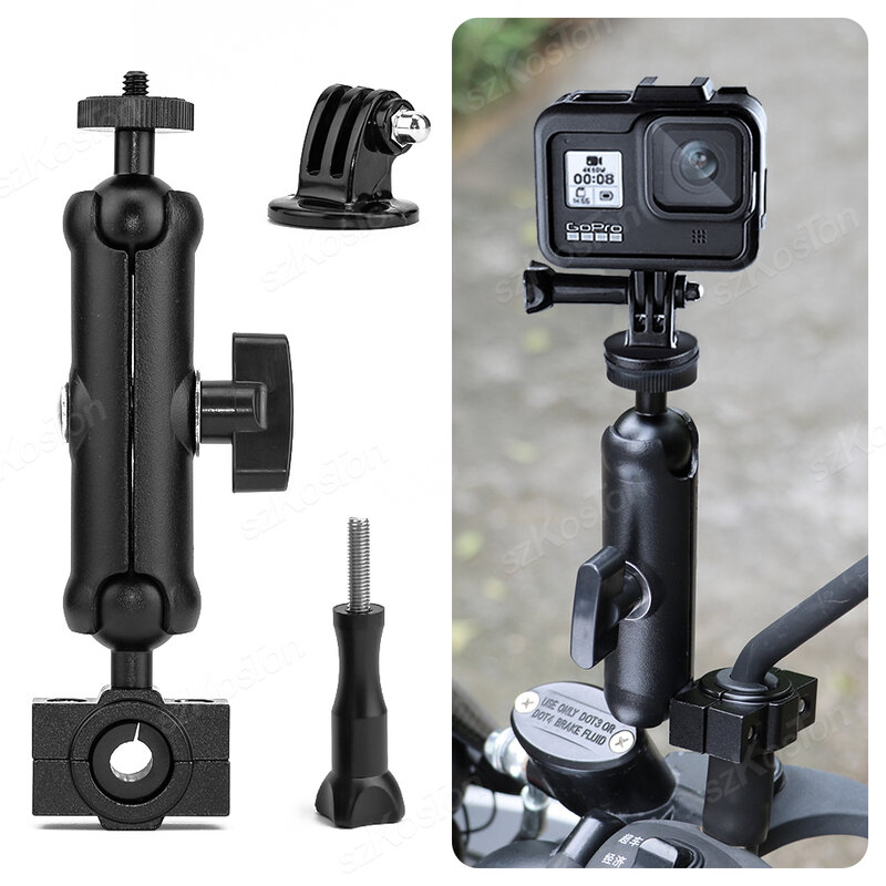 Motocicleta Double Clip Bracket para Insta360, SJCAM Selfie Stick, Monopé Mount, Handlebar Stand para Insta360 One X2 X3 X4 GoPro 12 11 10