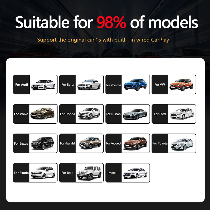 اللاسلكية Carplay صندوق صغير دونغل ، أندرويد محول السيارات ، تويوتا ، مازدا ، هوندا ، هيونداي ، كيا ، فولكس فاجن ، أودي ، بنز ، فورد ، أوبل ، شيري
