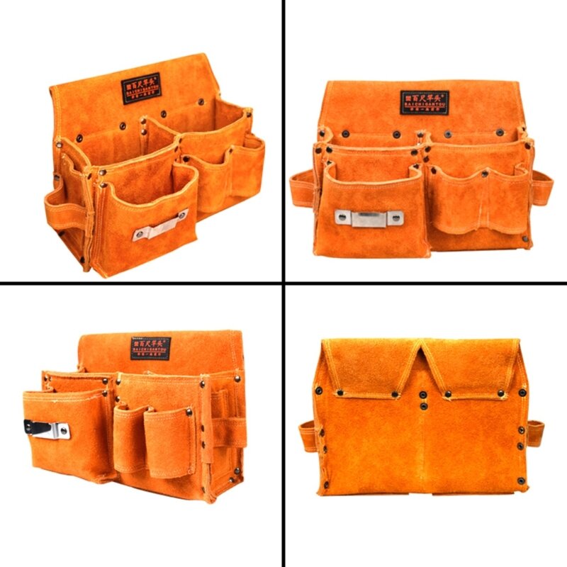 Woodworker Tool Bag Practical Cow Leather Waist Pack Multi-function Repair Tool Storage Bag Hardware Tool Storage Bag