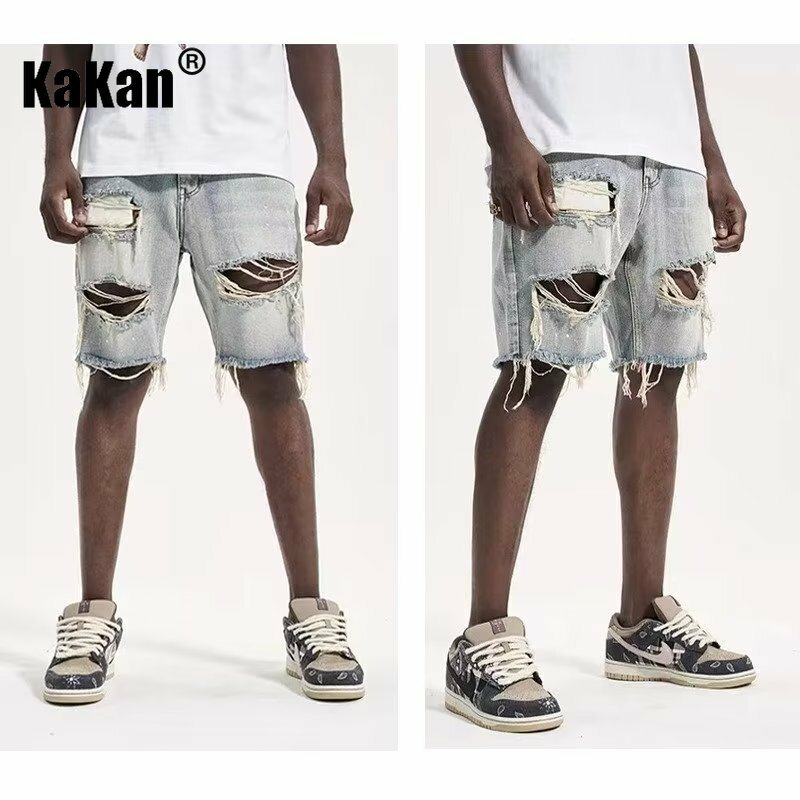 Kakan-pantalones cortos de mezclilla desgastados para hombre, pantalones vaqueros populares juveniles coreanos, ajustados, de pierna pequeña, K58-DK322
