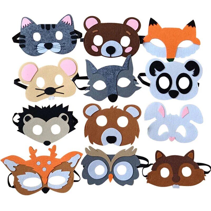 1pcs Funny Cartoon Felt Forest Animal Masks Cosplay Halloween Dress-Up Party Favors Birthday Gifts For Kids Toys