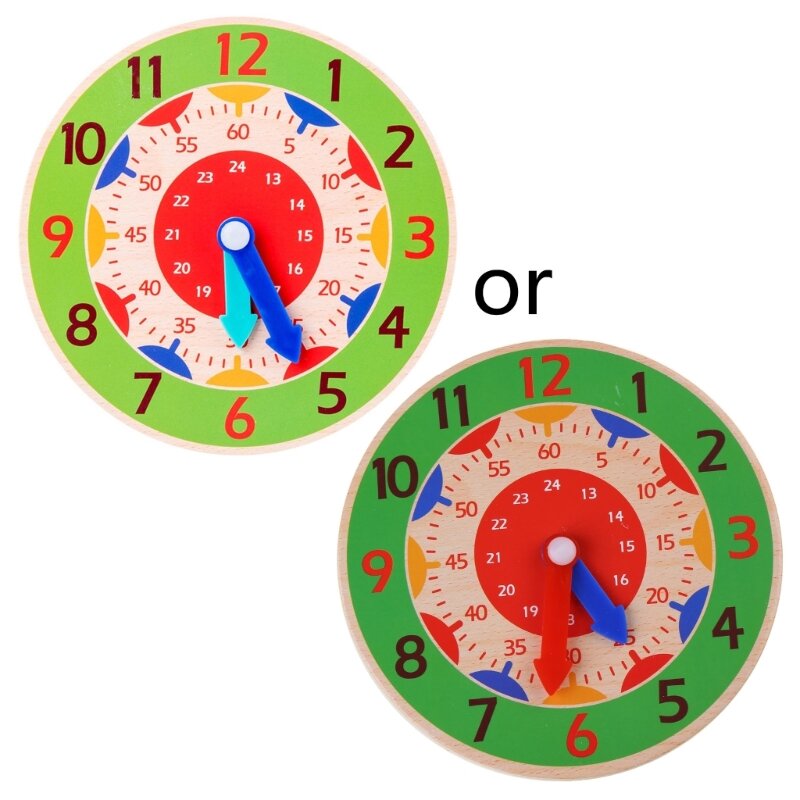 ไม้นาฬิกาการสอนของเล่นนาฬิกาเพื่อการศึกษาการเรียนรู้ Props 12/24 ชั่วโมงของเล่นพัฒนาการสมองหลักสำหรับความรู้ความเข้าใจเวลา