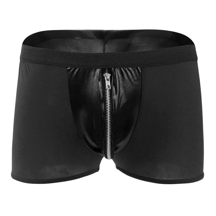Männer der spaß unterwäsche unterwäsche mittleren taille eis seide nachahmung leder zipper boxer hosen