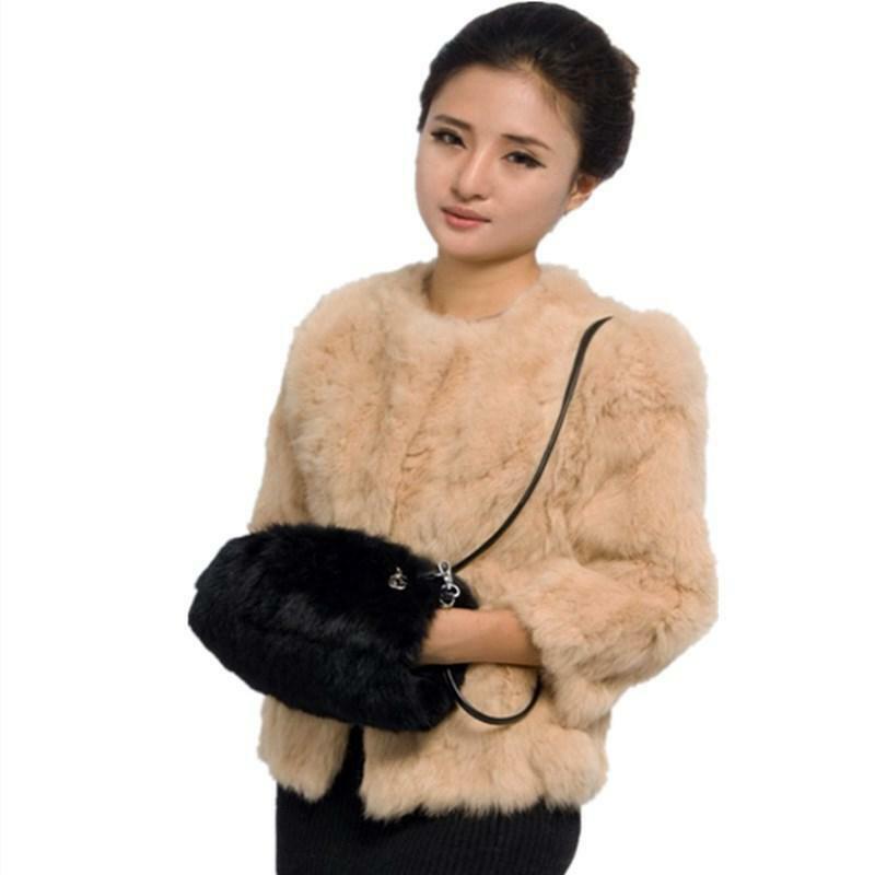 Bolsa feminina de pele natural bolsa de pele de coelho elegante bolsa portátil luvas de pele quente bolsa dupla finalidade