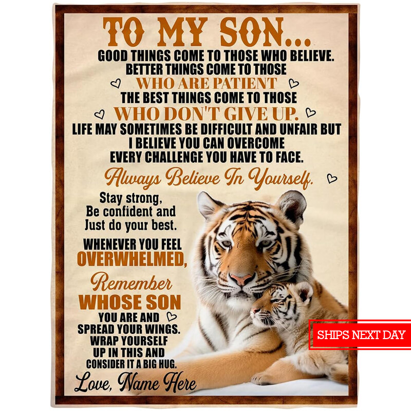 blanket Customized blanket personalized for my son's gift, for my son's birthday and Father's Day, tiger son flannel blanket