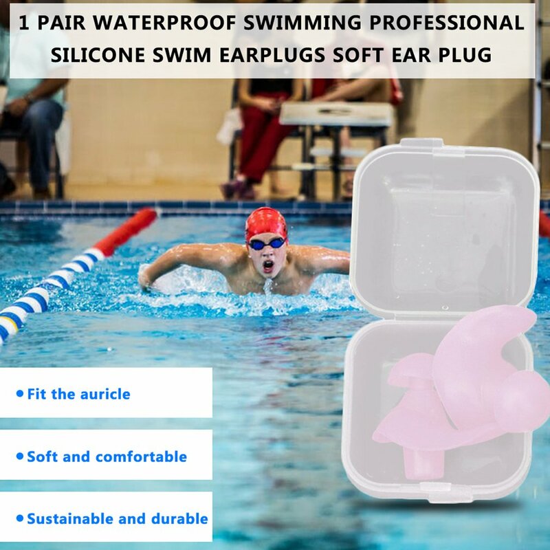 Bouchons d'oreille de natation professionnels en silicone, 1 paire, étanche, anti-bruit doux, pour adultes et enfants nageurs, rose