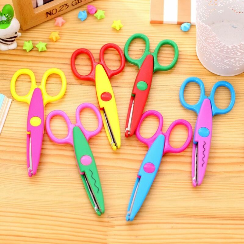 Small Round Head Minimalistic Lace Scissors Candy Color Wavy Pattern Stationery Scissors 6 Styles Multifunctional