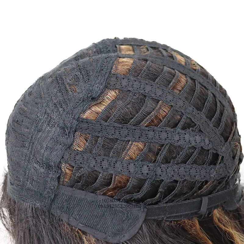 GNIMEGIL parrucca naturale sintetica per le donne capelli medi colore marrone moda acconciatura parrucca riccia Bob mamma parrucca evidenziare frangia laterale