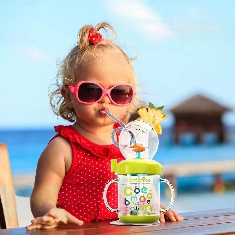 220ML Kid Water Glass Learning Cup Portable Drinking Bottle Whale Water Spray Cup Outdoor Water Cup Straw Feed Water Bottle Gift