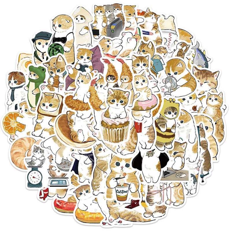 64 szt. Słodki kociak naklejki z kreskówek estetyczne Kawaii naklejki ze zwierzętami zabawki dla dzieci Scrapbook Laptop bagaż telefon Graffiti naklejki