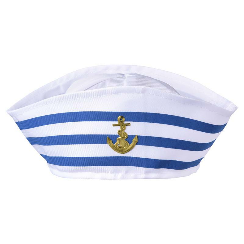 조정 가능한 해군 세일러 모자 코스튬, 흰색 및 파란색 줄무늬, 캡틴 세일러 모자, 축제 파티 코스프레, 성인 및 어린이용 코스튬 소품