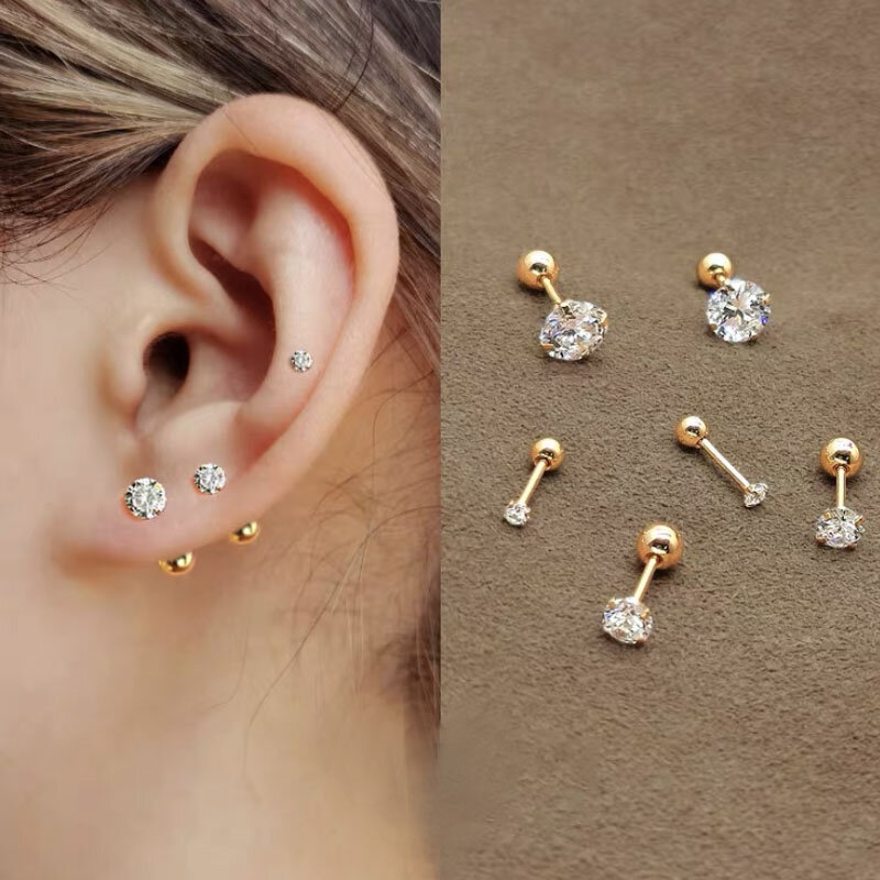 Rhinestone Ear Studs para Mulheres e Homens, 4 Prong, Tragus, Cartilagem, Piercing do Lobe Padrão, Joalheria, 1 Peça