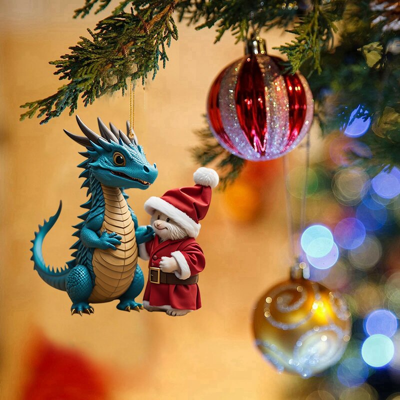 2d Acryl Kerst Dragon Patroon Kerstboom Opknoping Decoratie Opknoping Ornament Xmas Hanger Feestartikelen Home Decor