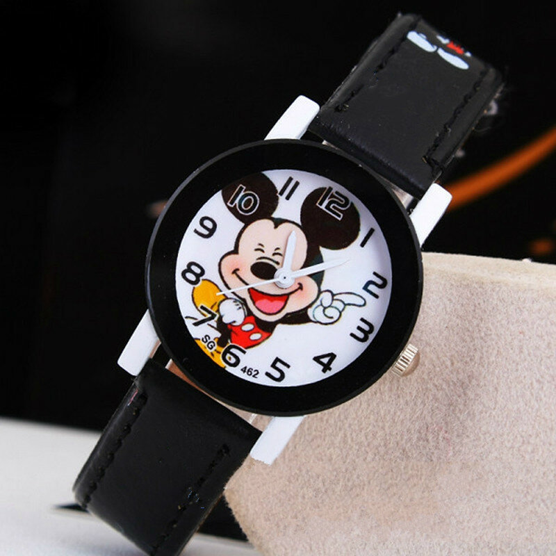 Reloj de pulsera de cuero Pu para niños y niñas, cronógrafo de cuarzo con dibujos animados de Mickey Mouse, a la moda, novedad de 2023