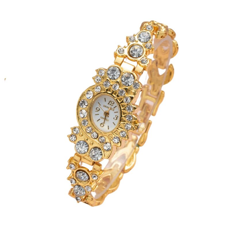 Relógio de cristal diamante para mulheres, fácil leitura, Relógios dourados banhados a strass para namorada, presente de aniversário