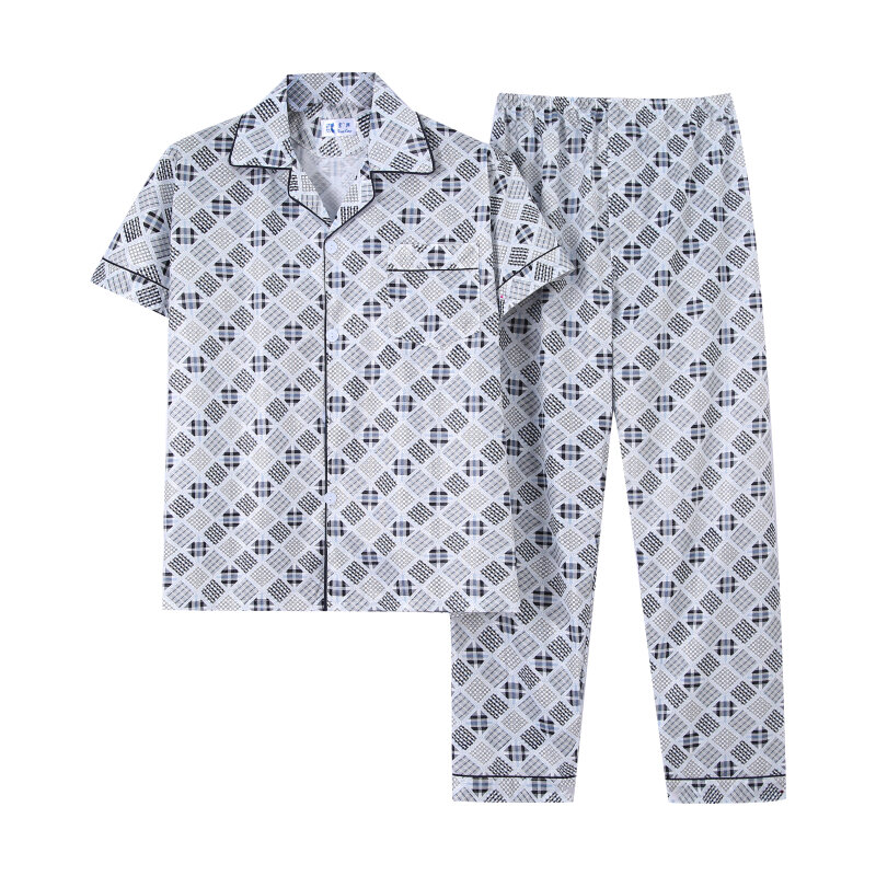 New summer knitted cotton pajamas men's loungewear suit dad short-sleeved trousers plus size men's pajamas 4XL plaid loungewear