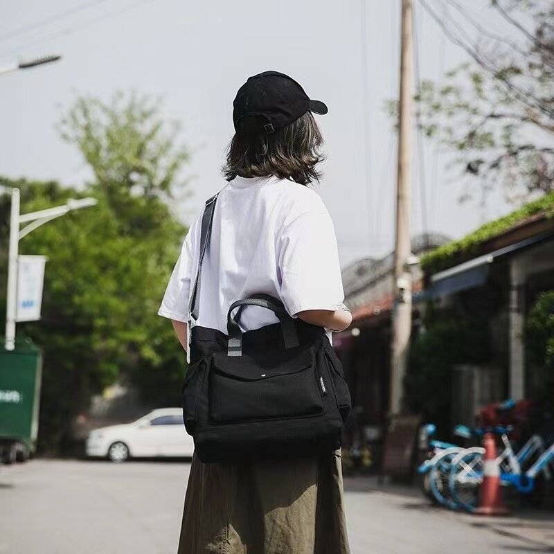 대용량 크로스 바디 대형 핸드백 남녀 공용, 블랙/화이트/그린/옐로우 단색 캔버스 학교 가방 토트백