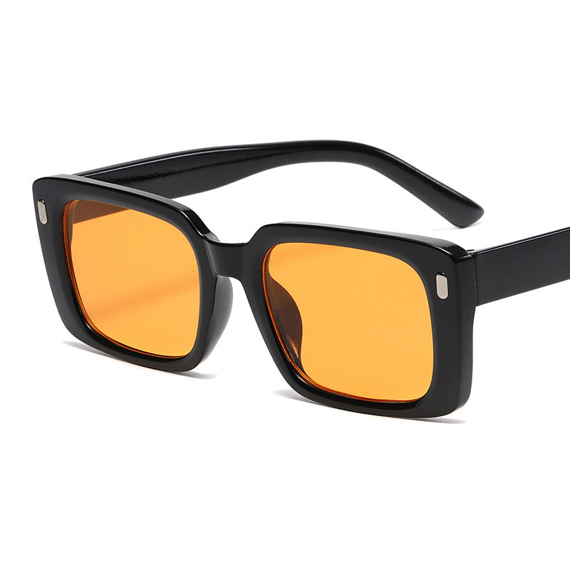 Vintage Square Sunglasses Woman Brand Designer Shades Mirror Retro Sun Glasses Female Fashion Rivet Orange Lens Oculos De Sol
