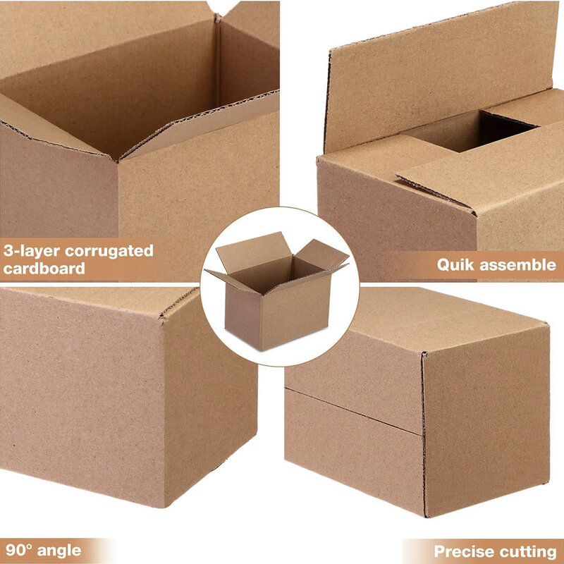 Cajas de envío de correo de alta calidad, 9,1x5,1x6,3 pulgadas, pared única, 32lb/sq pulgadas, caja de cartón corrugado marrón con tapas