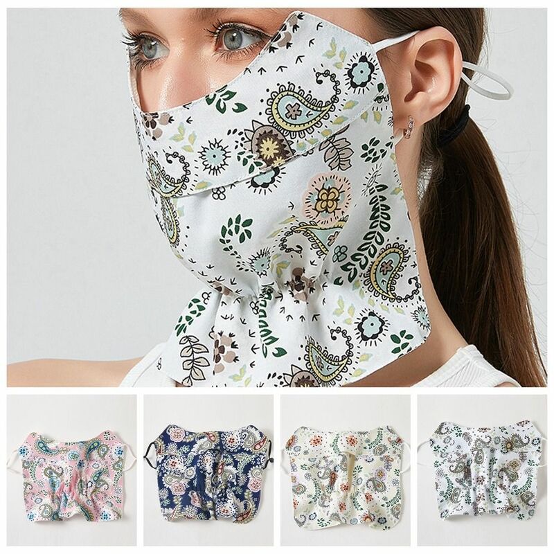 UV Protection Summer Sunscreen Mask Breathable Eye Protection Neck Sunshade Neck Wrap Cashew Print Ice Silk Face Cover Lady