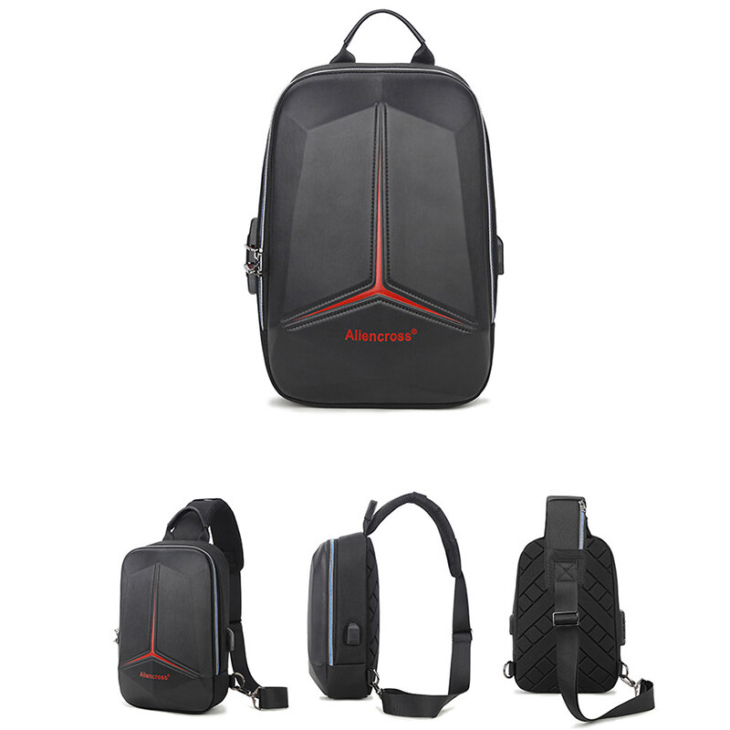 Suutoop-男性用多機能PVCバッグ,盗難防止ショルダーストラップ,USB付きトラベルバッグ,チェストバッグ
