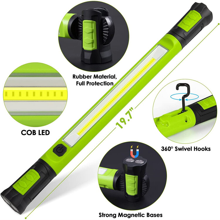 Cordless rechargeable magnetic light-emitting diode with hook, under hood work light