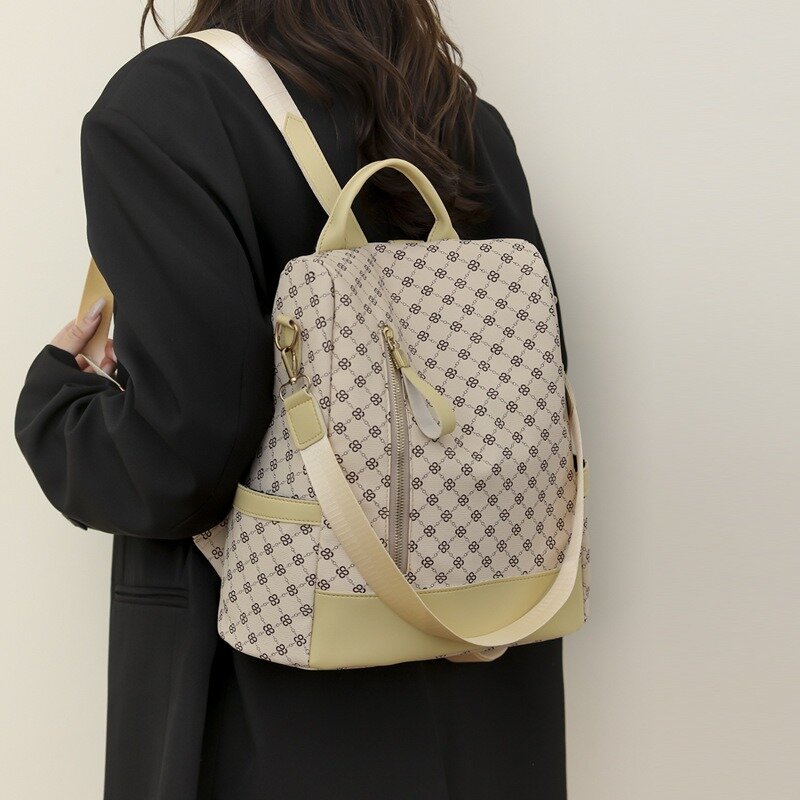 Женский рюкзак с защитой от кражи, новинка 2024, многофункциональная женская сумка на плечо с принтом большой вместимости, повседневный дорожный рюкзак для покупок