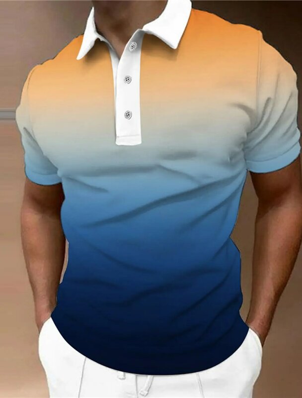 Polo de Golf informal con estampado 3D para hombre, camisa de manga corta con patrón degradado, tela de malla con solapa, verano, 2024