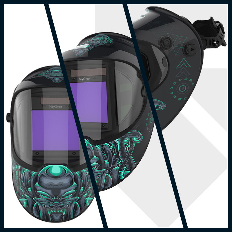 Сварочный Шлем KEYGREE Panoramic 180 с крупным обзором и подачей энергии от солнца, автоматическим затемнением, боковым видом и 4 датчиками LYG-Q800DМаска для сваркиПравдивый цвет