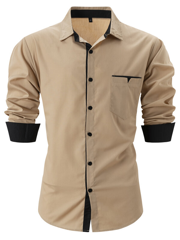 남성용 데일리 캐주얼 버클 빈티지 CC카디건 스탠드 칼라 셔츠, 긴 소매 클래식 디자인 셔츠, 패션 슬림 셔츠