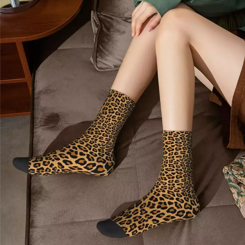 ถุงเท้าพิมพ์ลายเสือดาวสไตล์ฮาราจูกุชุดถุงเท้ายาวสำหรับผู้ชายผู้หญิง
