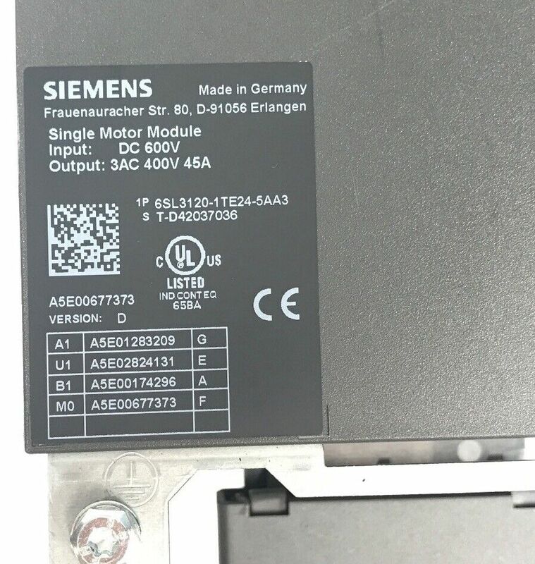 Siemens S120 Módulo de motor único, accionamiento 45A, 6SL3120-1TE24-5AA3