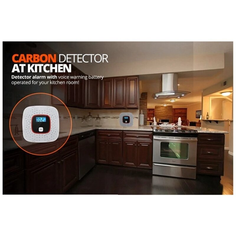 Detector plástico branco do CO para a segurança home, detector do alarme do monóxido de carbono, sensor do alarme, fios acusticamente e opticamente