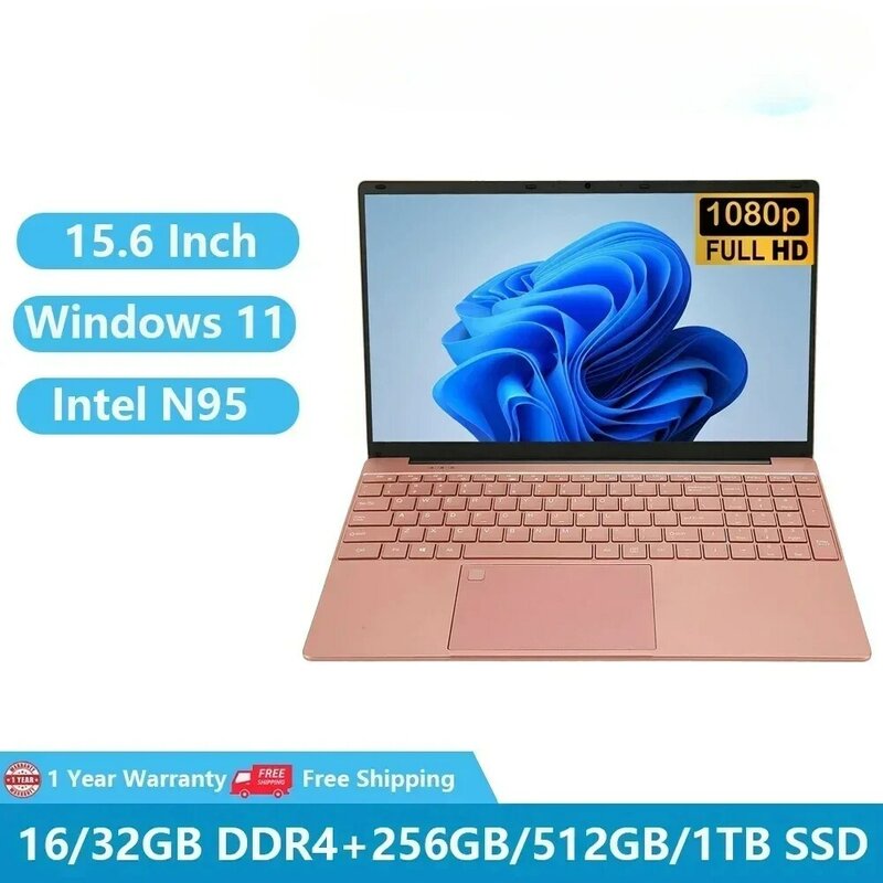 2024 Woman Laptops Windows 11 Cheap School Notebook Computer PC Netbook 15.6 Inch Intel 12th Gen N95 16G RAM 1TB M.2 Dual WiFi