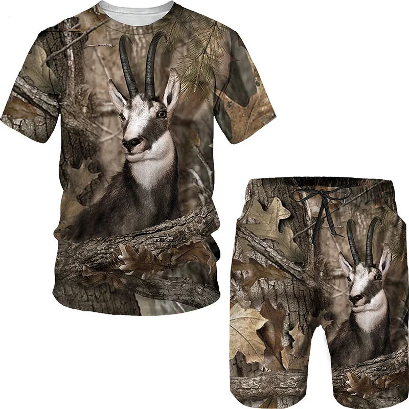 男性用Tシャツとパンツ,動物柄,ラウンドカラー,半袖,カジュアル,ファッショナブル