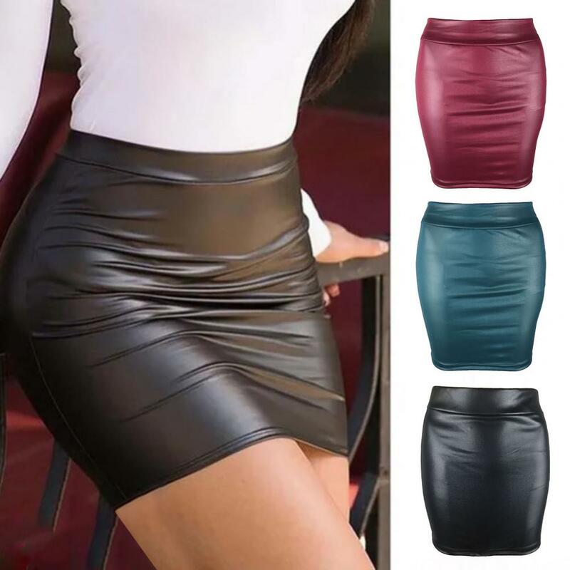 Minifalda larga de piel sintética para mujer, prenda ajustada de cintura alta, Color liso, Color mate, cómoda, ropa de calle