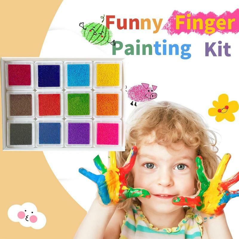 Kit lukisan jari lucu, aksesori rumah mainan gambar stempel jari grafiti anak bantalan tinta cat jari kreatif taman kanak-kanak