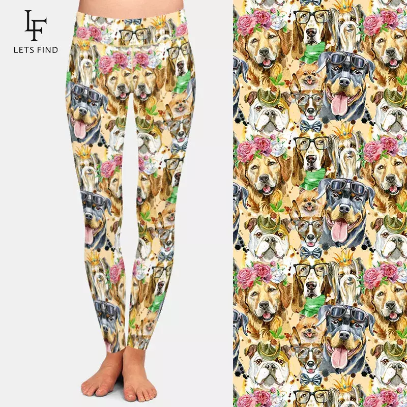 LETSFIND-Leggings élastiques taille haute pour femmes, pantalons décontractés, pantalons complets, lunettes imprimées chien 3D, mode fitness, longueur rinçage