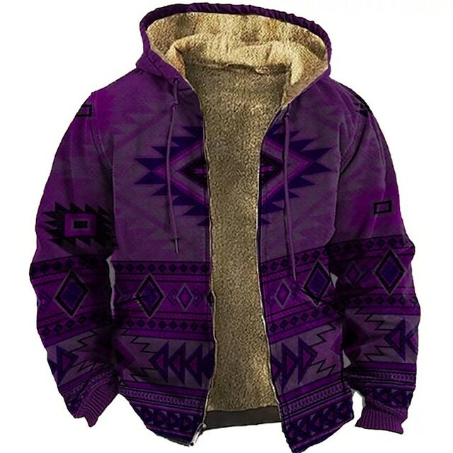 Indian Tribe Pattern Print Hoodie Winter Outwear Long Sleeve Zip Sweatshirt Stand Collar Coat Women Men 3D Clothes