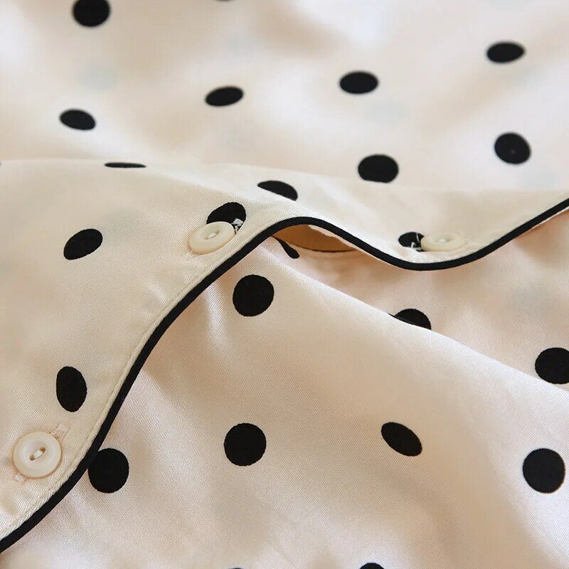 Ночная рубашка из искусственного шелка, кардиган с лацканами в горошек, ночные рубашки, Женская домашняя одежда, одежда для сна с коротким рукавом, летняя крутая Ночная одежда