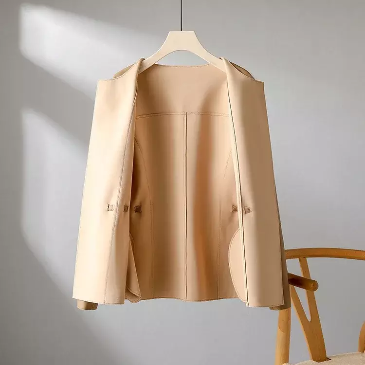 Tajiyane-정품 양피 자켓 여성용, 새로운 2023 봄 가을 우아한 슬림 진짜 가죽 자켓 레이스 업 코트 패션 Jaquetas