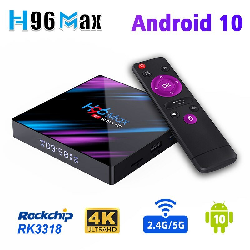 H96MAX RK3318 안드로이드 셋톱 박스, 안드로이드 10.0, 2.4G 및 5G 듀얼 와이파이, BT4.0 구글 플레이, 유튜브 스마트 TV 박스, LAN 100M H96MAX TV 박스