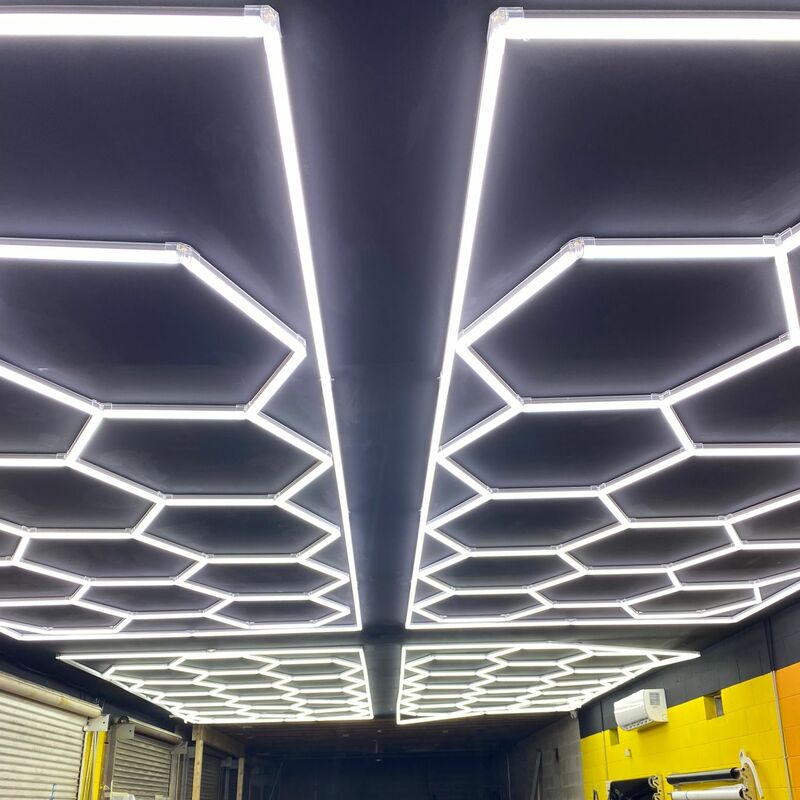 15 sześciokątów System oświetlenia najlepiej sprzedające się sześciokątne oświetlenie garażowe do sklepu naprawa samochodów o strukturze plastra miodu lampa listwowa Led Comercial