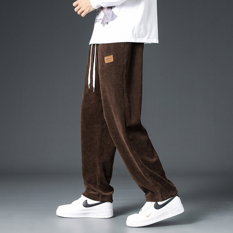 Sztruksowe proste spodnie męskie luźne spodnie Pit Cloth workowate spodnie spodnie z elastycznym pasem męskie spodnie w stylu Hip Hop Vintage Streetwear