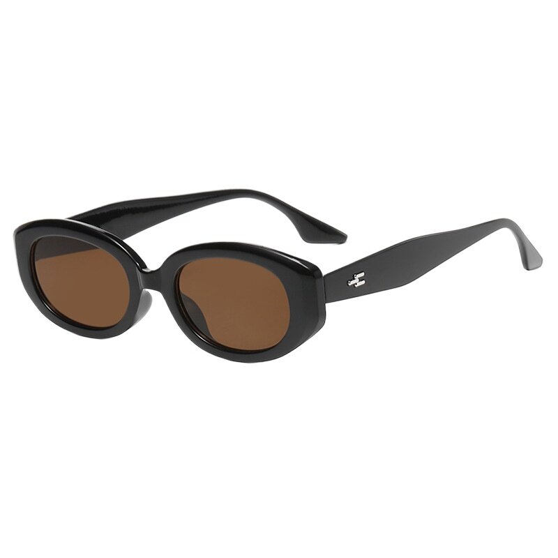Kacamata hitam HD 2024 wanita, kacamata hitam Retro bingkai kecil PC, kacamata bingkai Oval personalisasi mewah