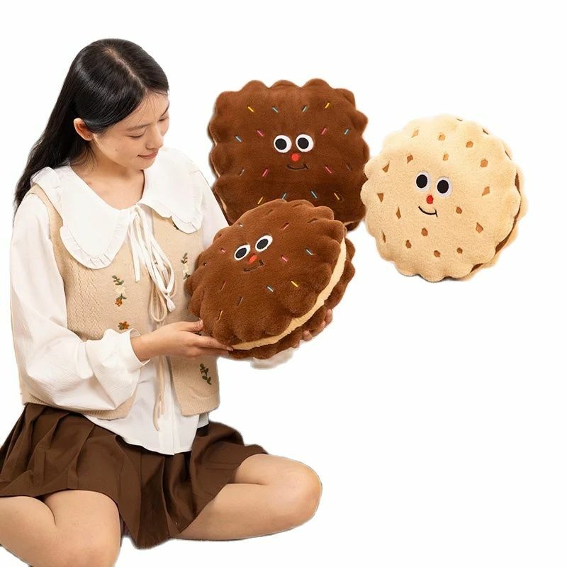 可愛いシミュレーションフードクッキー人形クッション、丸いクッキーぬいぐるみ、クリエイティブソフトピロー、チェア、カーシート、誕生日プレゼント