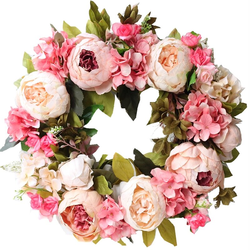 Couronne de fleurs artificielles à la mode, couronne de pivoine ronde, porte d'entrée, mariage, printemps, 16 po